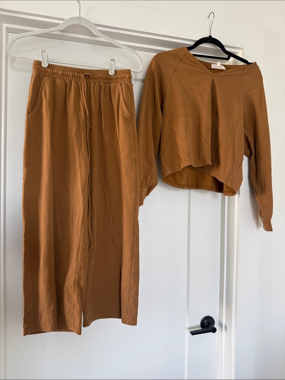 Listicle Brown Cropped Sweatshirt & Drawstring Wide-Leg Pants Set